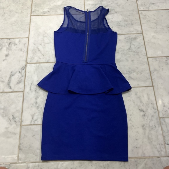 Garage Royal Blue Peplum Mini Dress. Has small hole in the mesh. - Picture 2 of 3